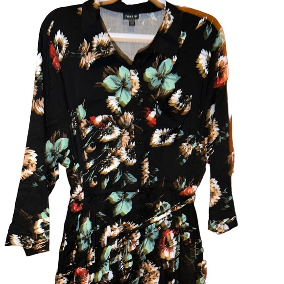 Torrid Mini Challis black floral Shirt Dress 3X 22 24 - Picture 4 of 6